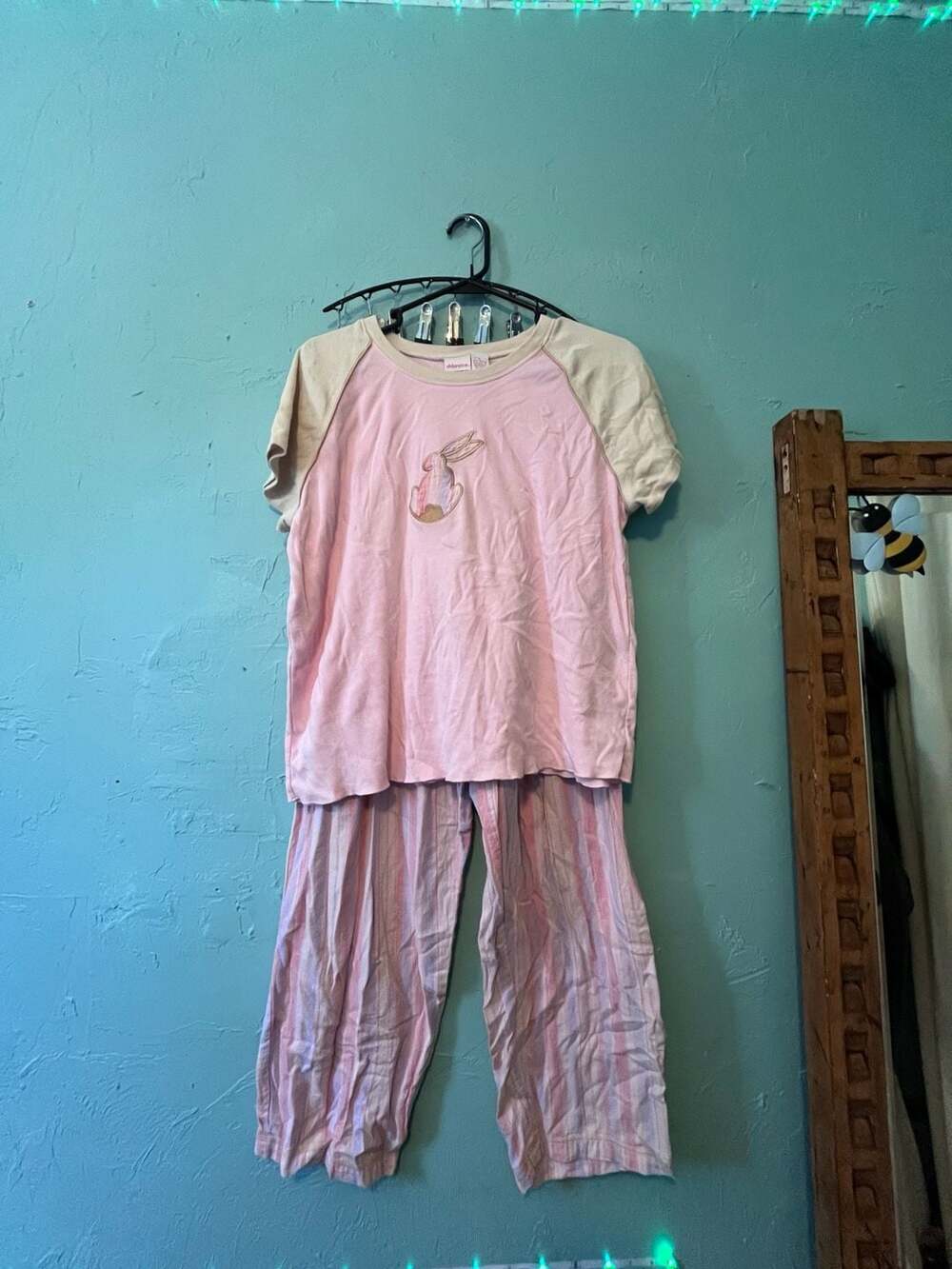 Xhilaration Pajama Set Size L Pink Bunny Stripe